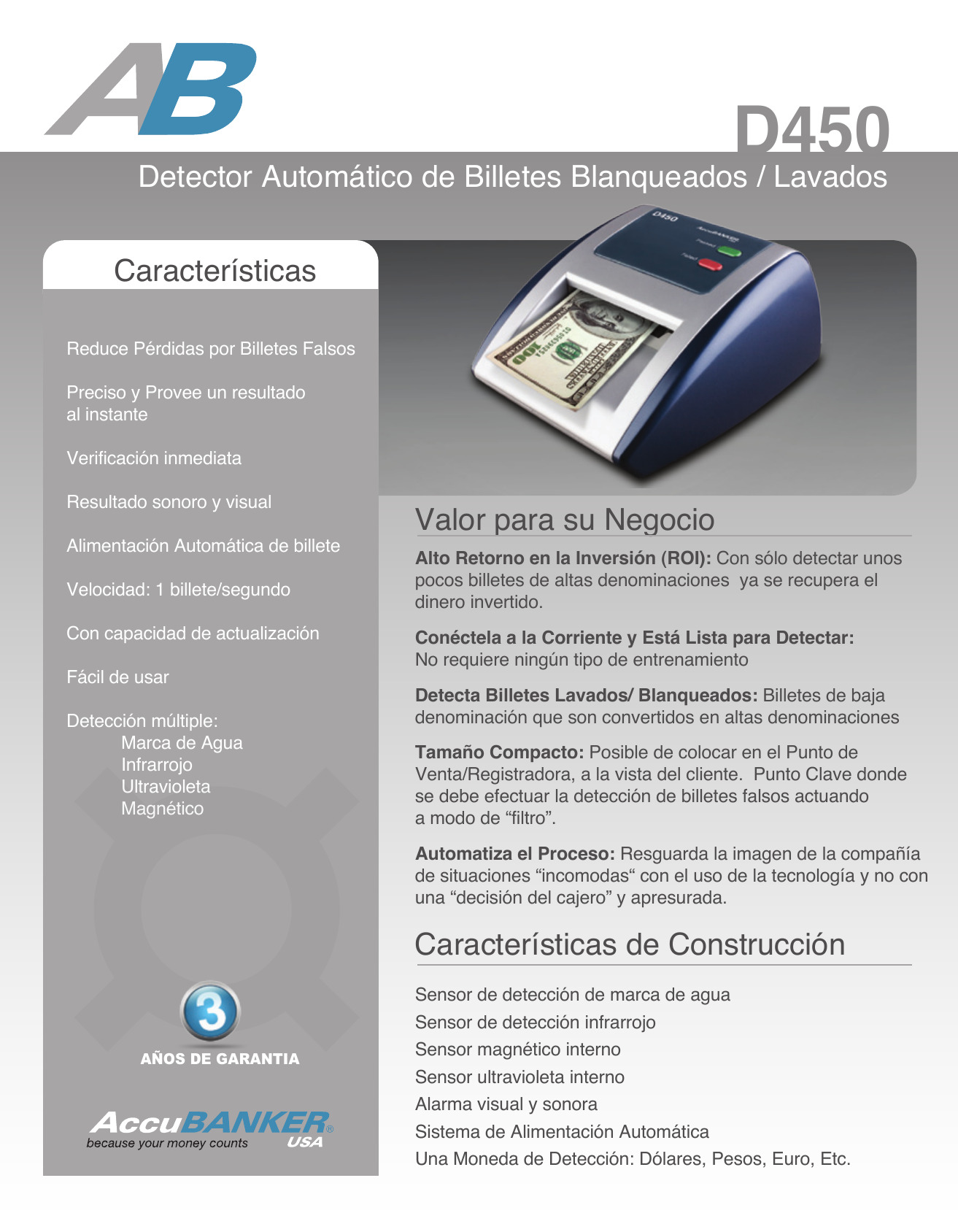 Compra Accubanker D450 Detectores de Billetes Falsos D450