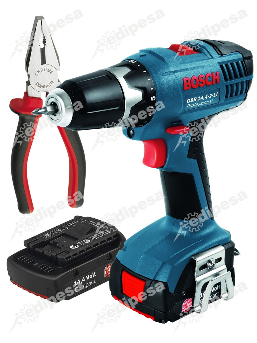 Atornillador BOSCH GSR 14,4-2-LI con 2 baterias + Alicate